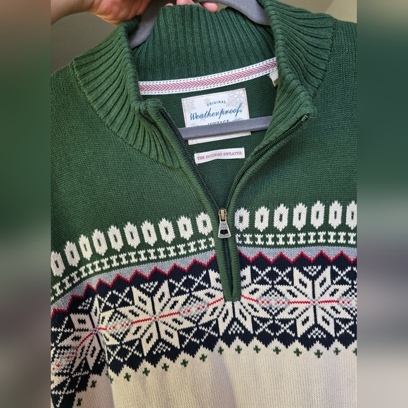 Weatherproof Nordic Green and Cream Zip Up Sweater Vintage - Picture 10 of 11